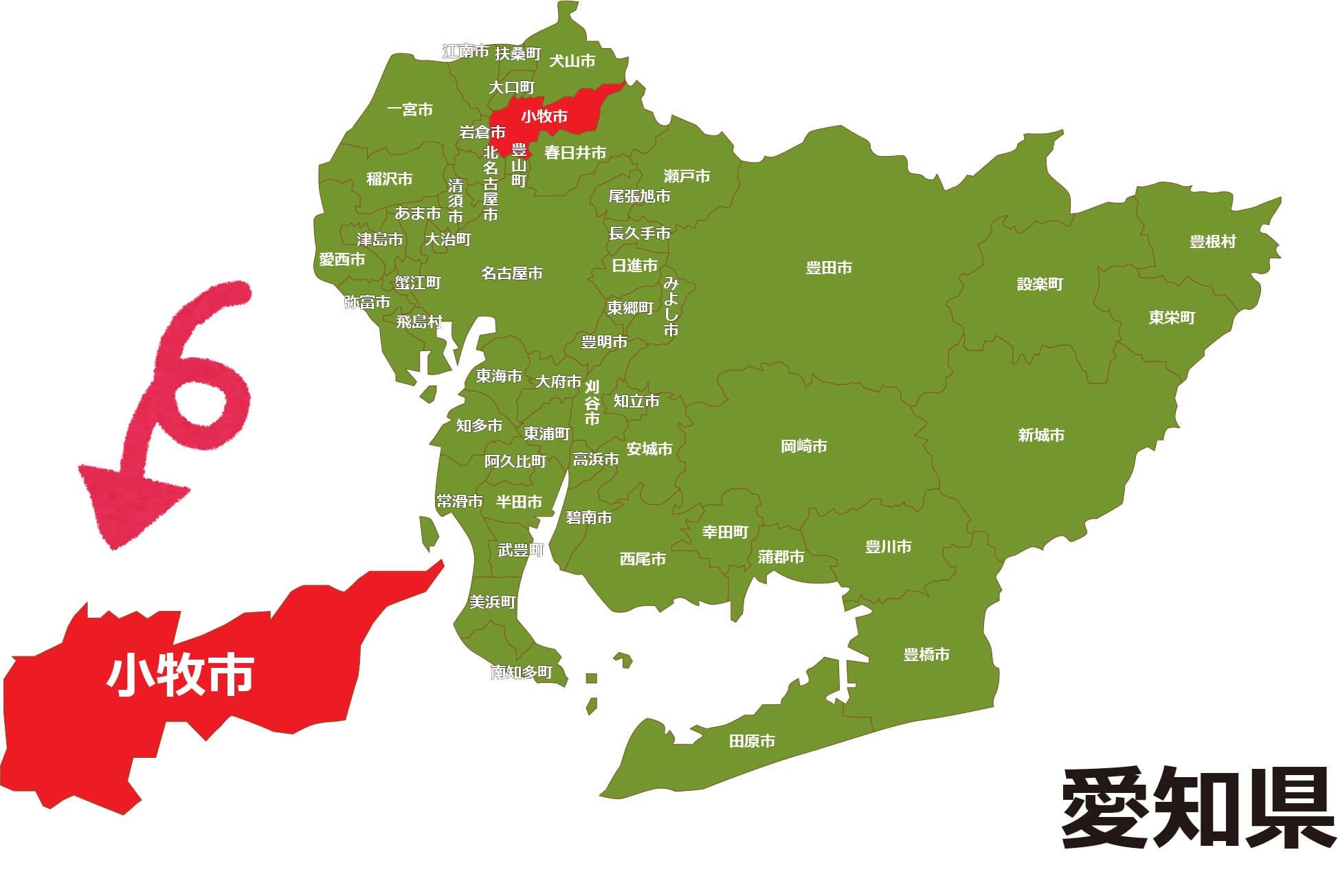 愛知県小牧市の地図