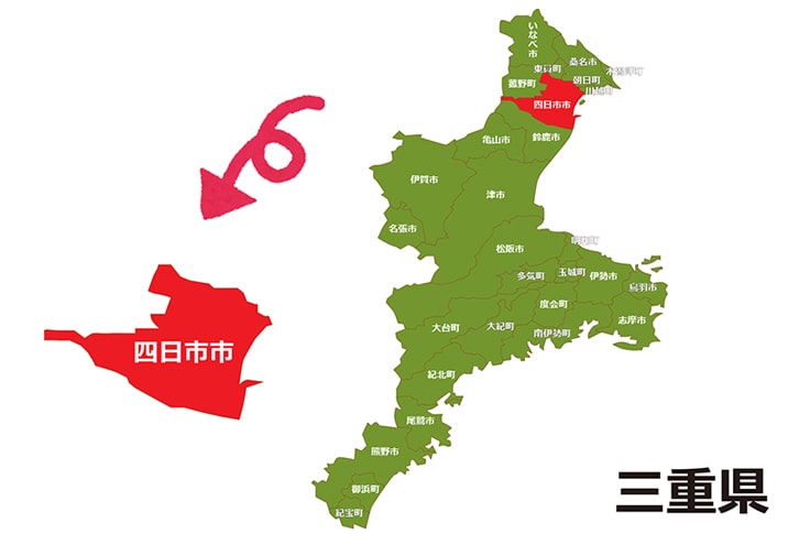 三重県四日市市の地図